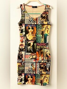 Love J Fashion Magazine Print Bodycon Mini Dress Small